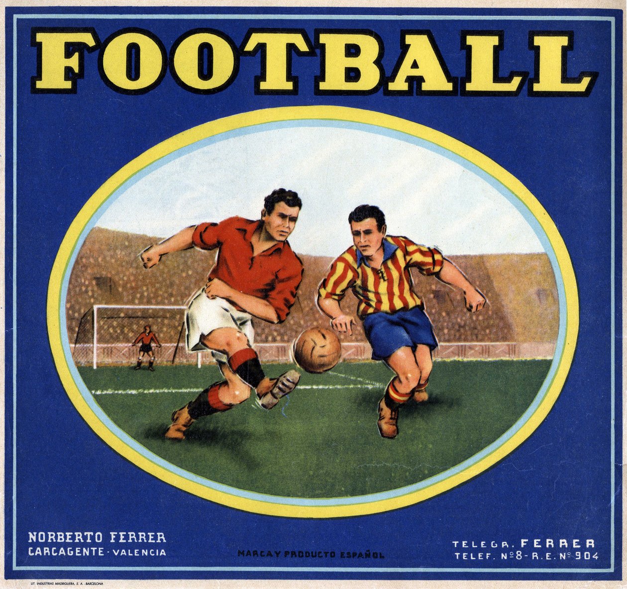 Imagem de dois futebolistas espanhóis. Cartaz publicitário, Valência de Spanish School