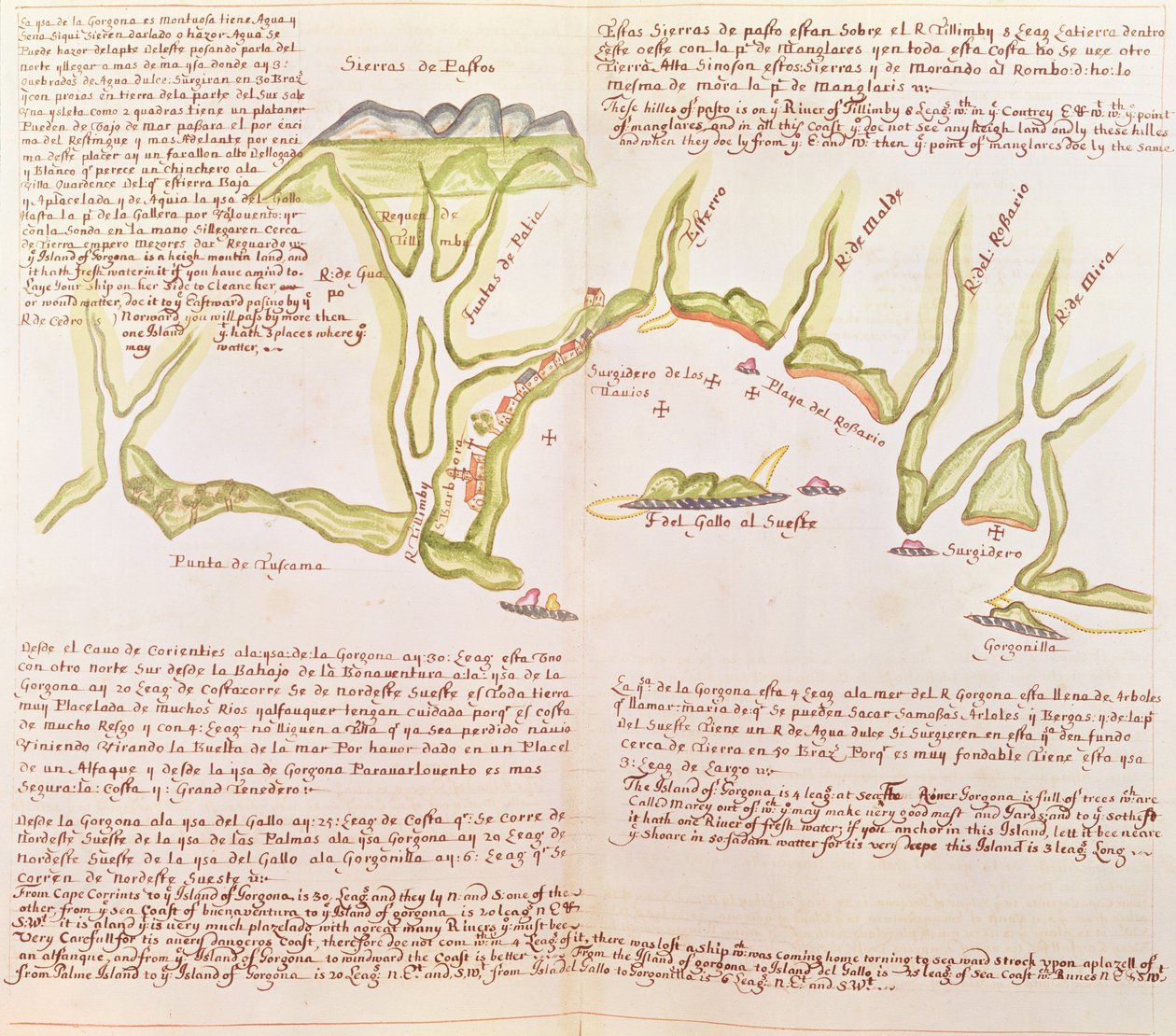 Ilha de Gallo, Equador, c.1530-41 (vellum) de Spanish School