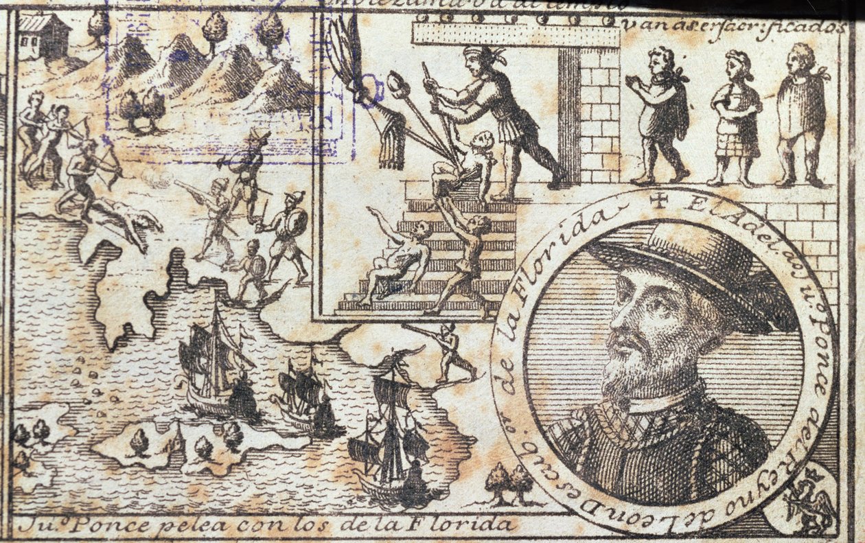 Juan Ponce luta contra os nativos da Flórida de Spanish School