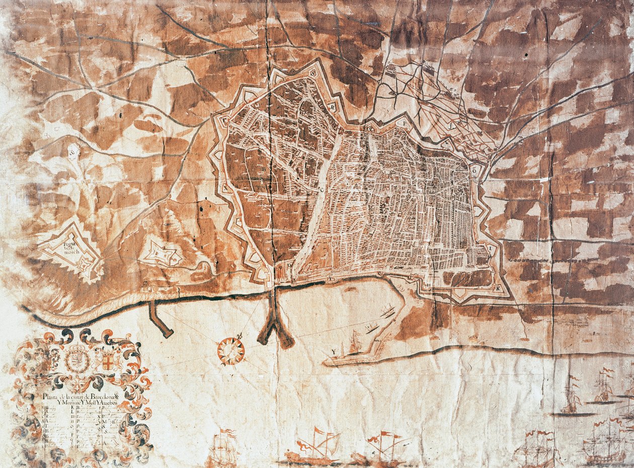 Mapa da cidade de Barcelona, 1697 de Spanish School