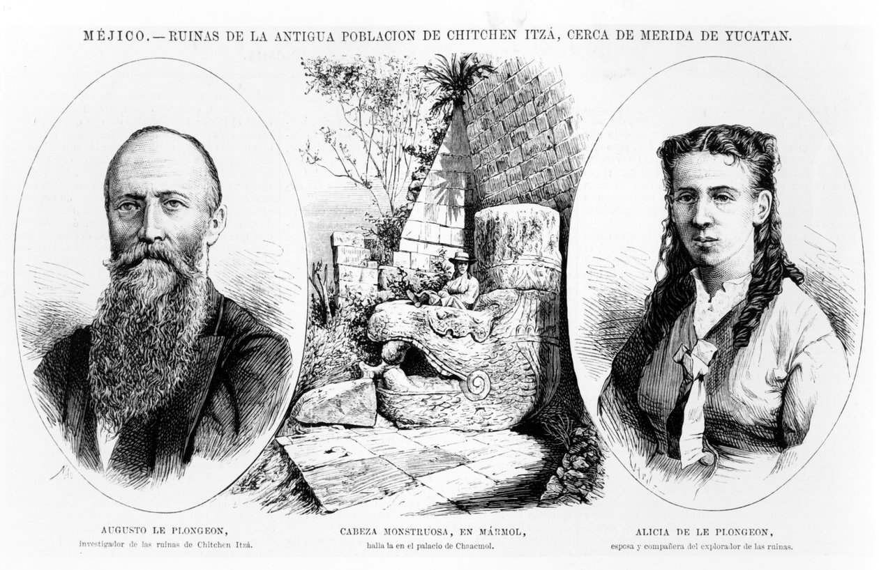 México - ruínas da antiga população de Chitchen Itza, perto de Mérida, Yucatan, ilustração de La Illustracion Espanola y Americana 1877 de Spanish School
