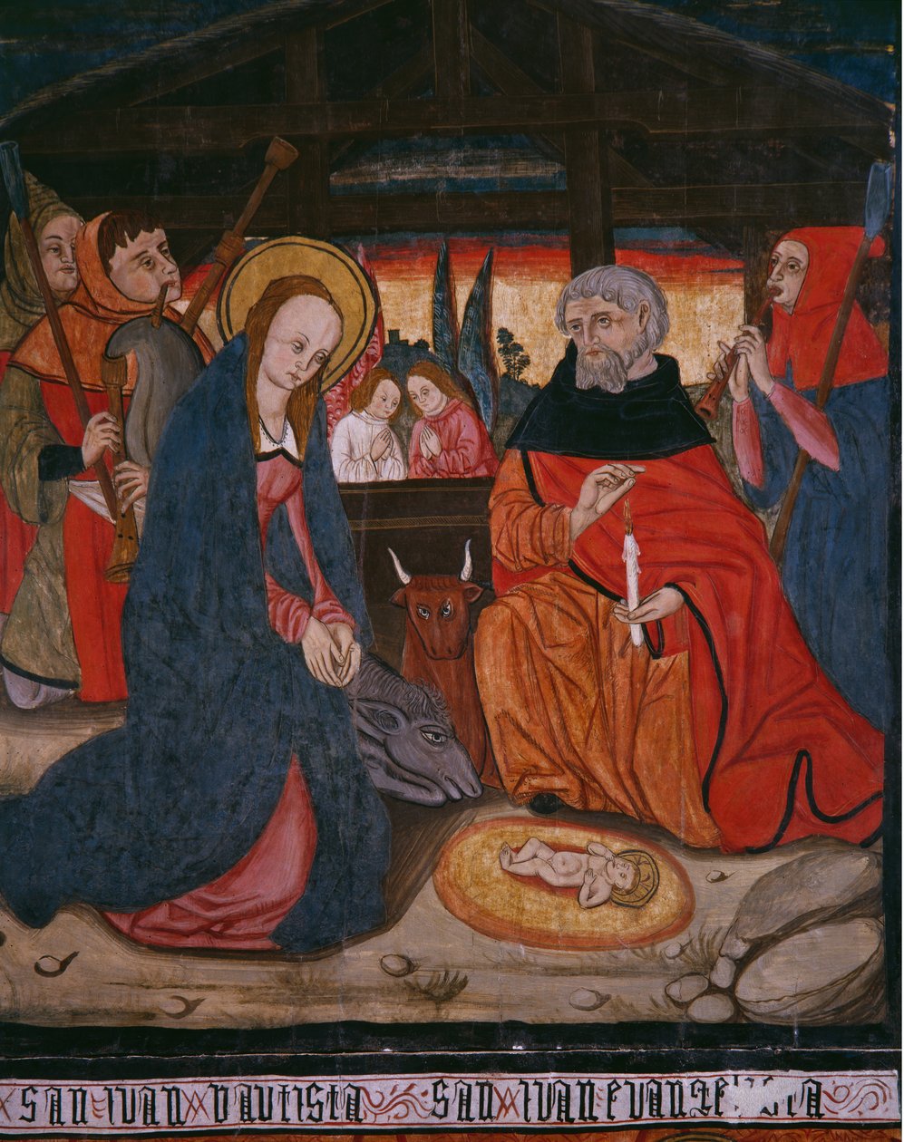 Natividade, painel da Igreja San Andres de Tortura, final do século XV e início do século XVI (madeira pintada) de Spanish School
