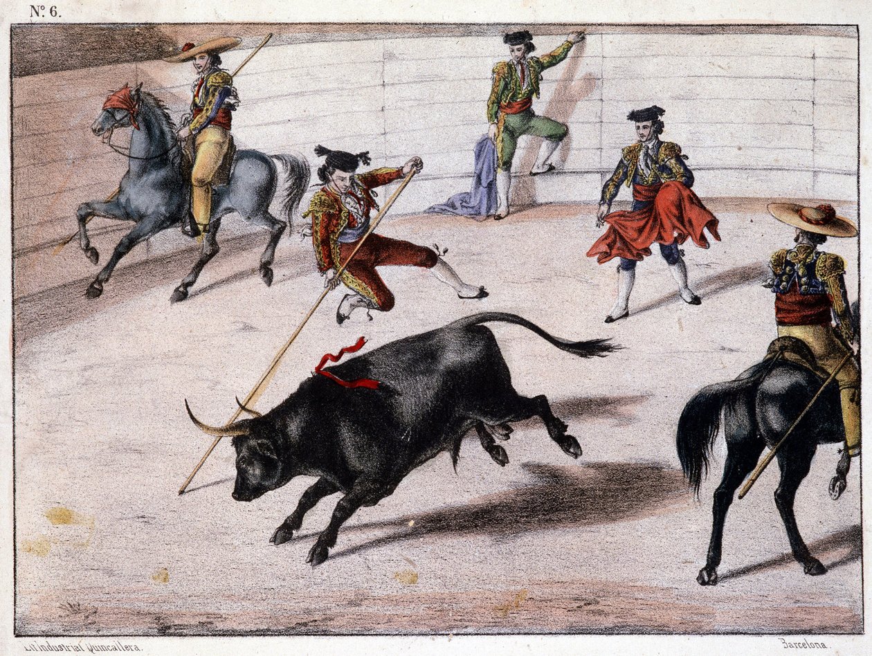 Salto de perca, tourada em Espanha, litografia espanhola, sd. Século XIX de Spanish School