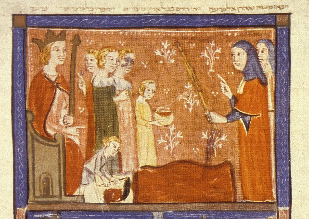 Praga do Sangue, a Primeira das Dez Pragas do Egito, ilustração da Hagadá Sarajaevo de Spanish School
