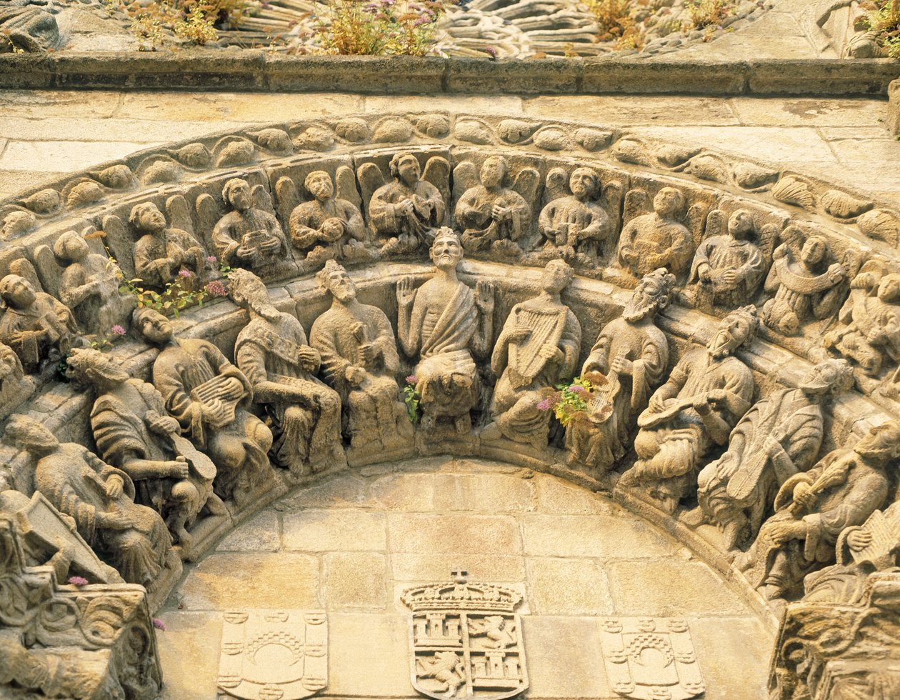 Tímpano de portal da igreja de San Martin, Noia (detalhe) de Spanish School
