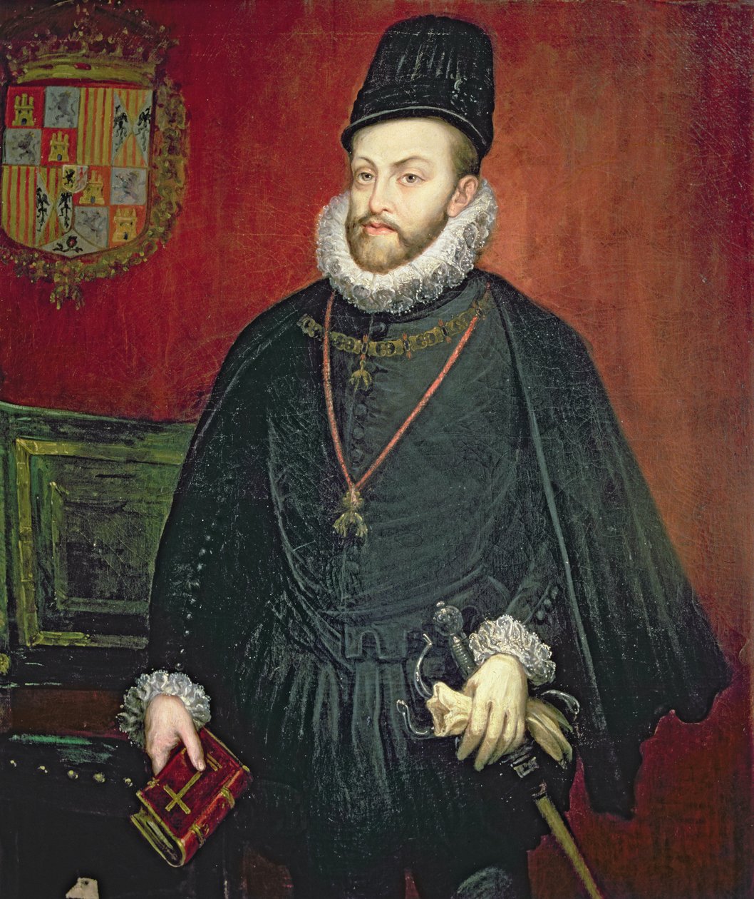Retrato de Filipe II (1527-1598), Rei de Espanha (o/c) de Spanish School