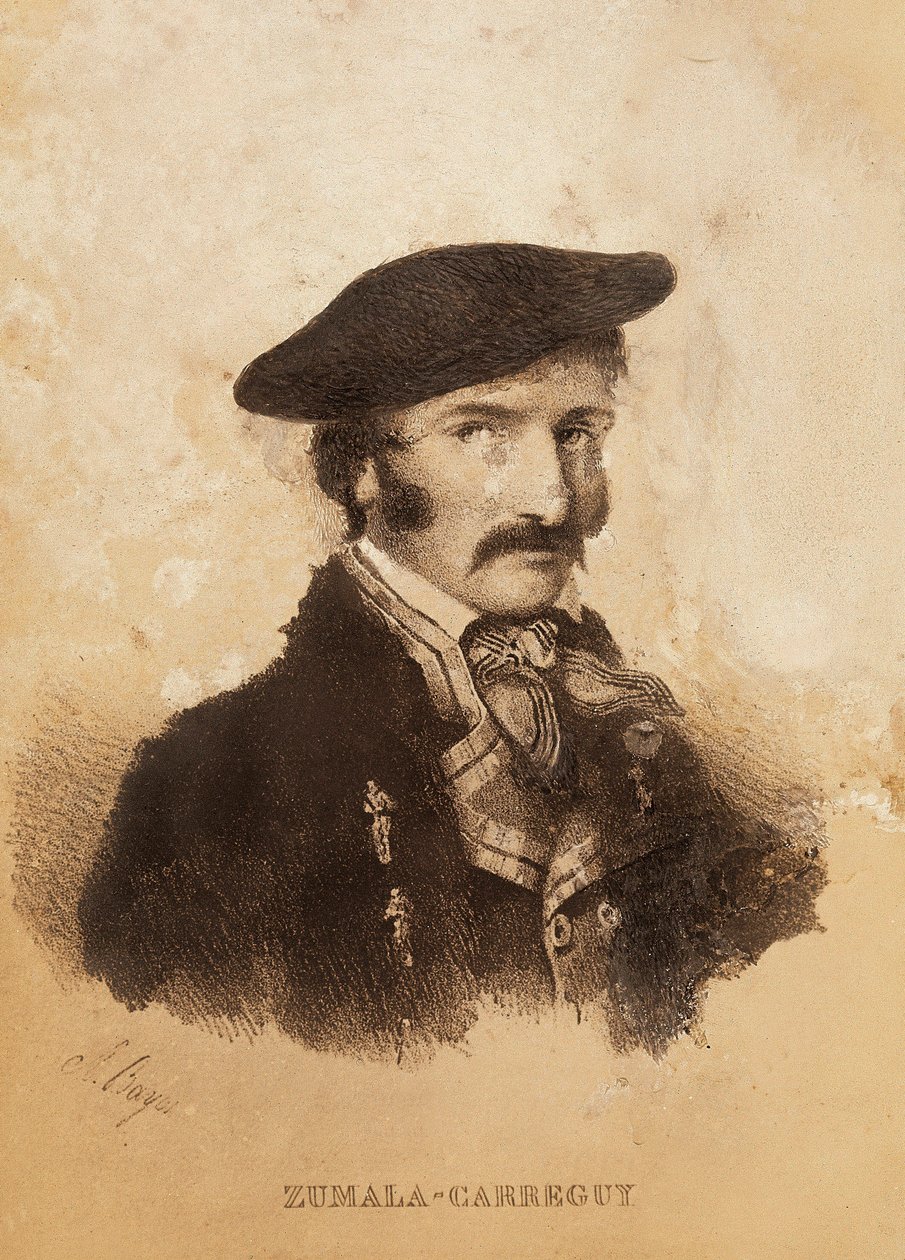 Retrato de Tomas ZumalaCarregui (1788-1835), personagem da Campanha Espanhola ou Guerra da Independência e Primeira Guerra de Carlist (gravura) de Spanish School