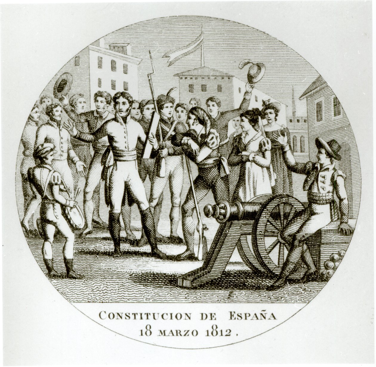 Proclamação da Constituição Liberal de 18 de março de 1812, pelos patriotas, promulgada em Cádis pelas Cortes de Spanish School