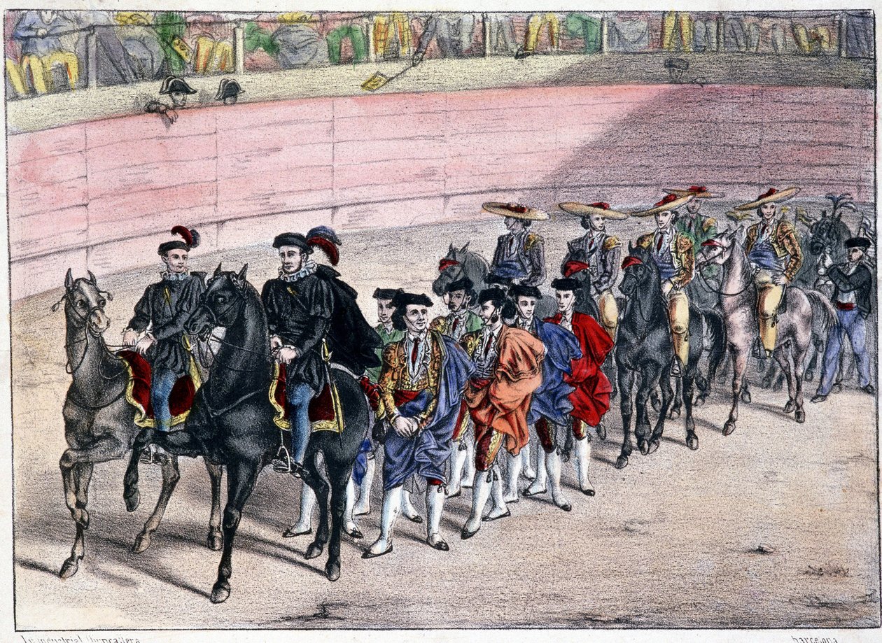 Lançamento da quadrilha, corrida na Espanha, sd litográfico. Século XIX de Spanish School