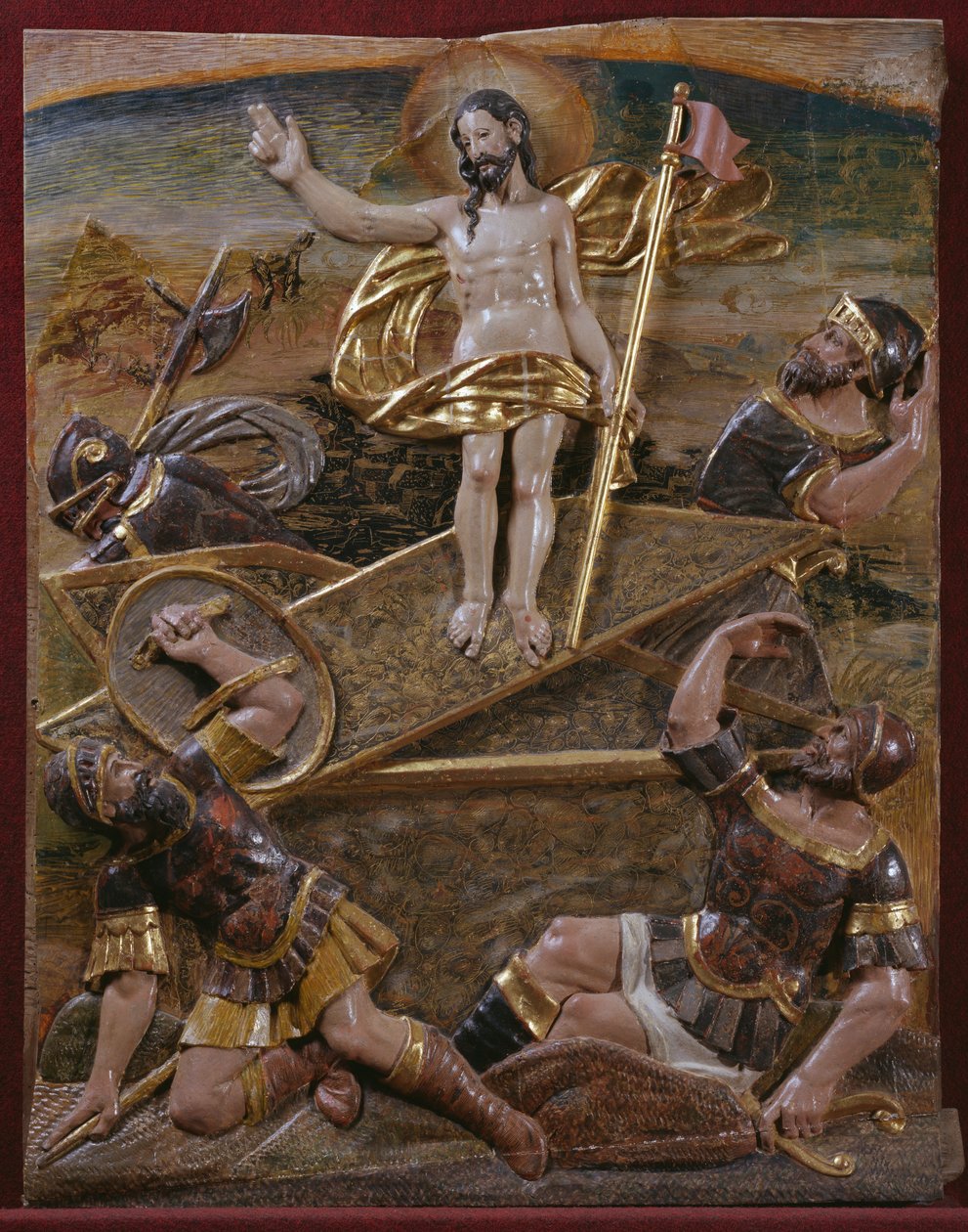 Ressurreição, detalhe de retábulo renascentista (madeira pintada e dourada) de Spanish School