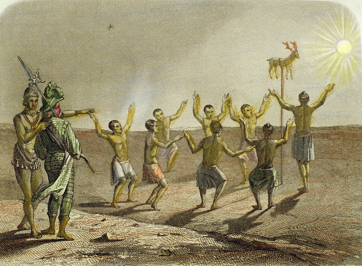 Sacrifício de um cervo ao sol pelos índios da Flórida de Spanish School