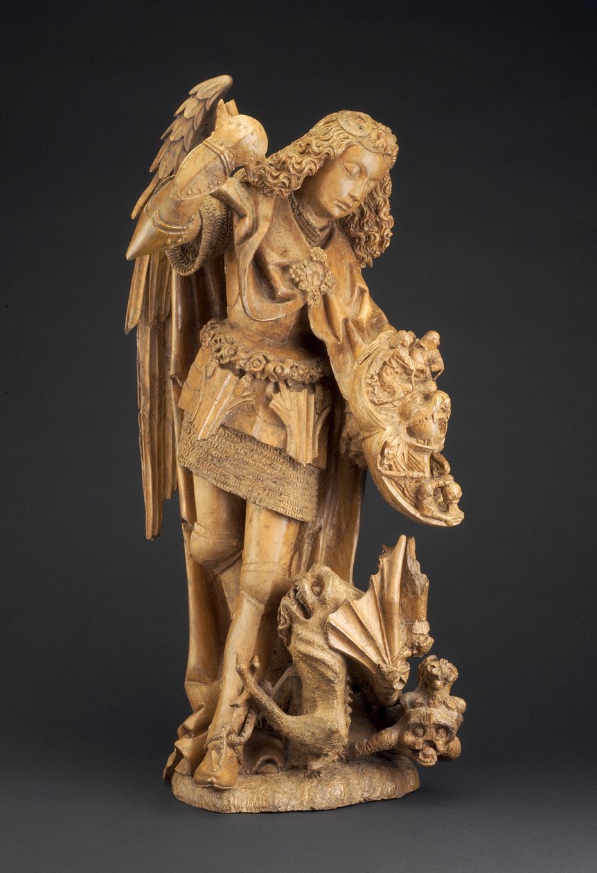 São Miguel e o Diabo, c.1475-1500 (choupo) de Spanish School