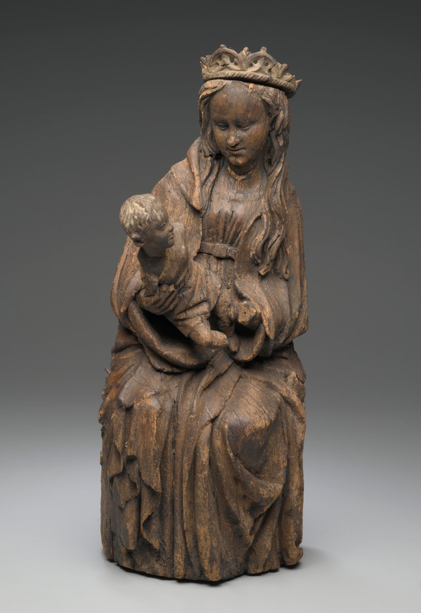 Figura sentada da Virgem segurando o menino Jesus (madeira) de Spanish School