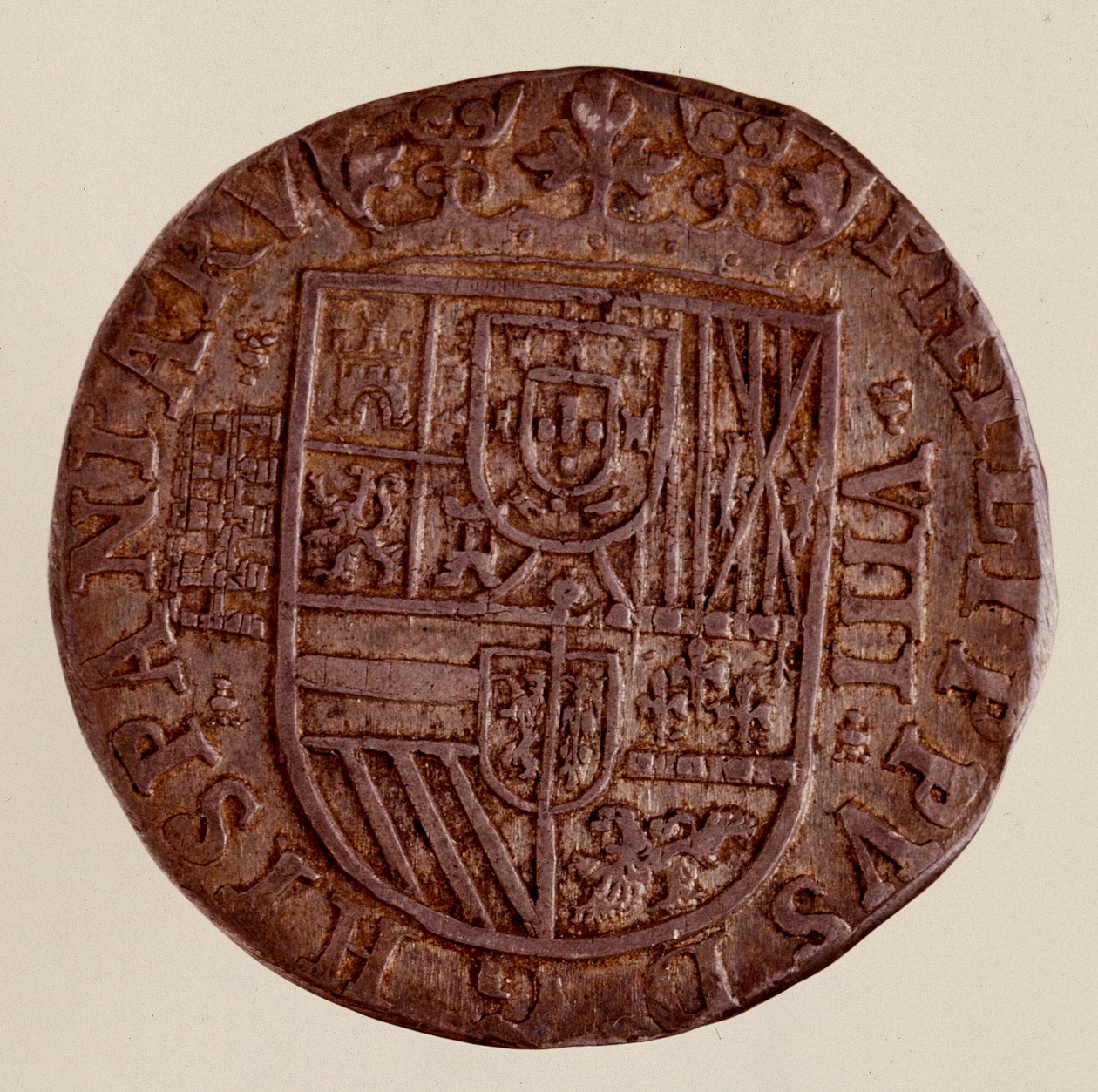 Moeda de prata (8 reais) de Espanha: reinado de Filipe (Filippo ou Philippe) II (1556-1598). 1589 Diam. 3,5 cm Nápoles, museo archeologico de Spanish School