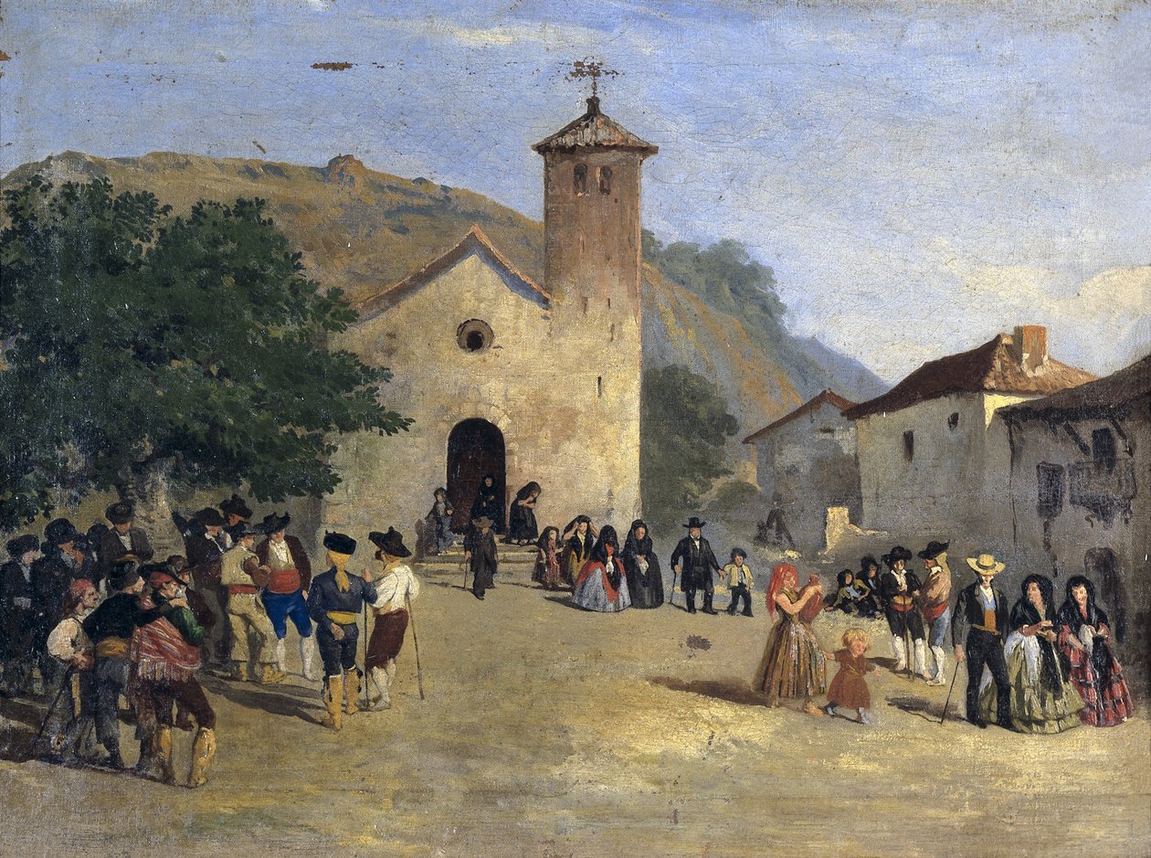Sortie de messe - Vindo de uma missa. Pintura anónima de Spanish School