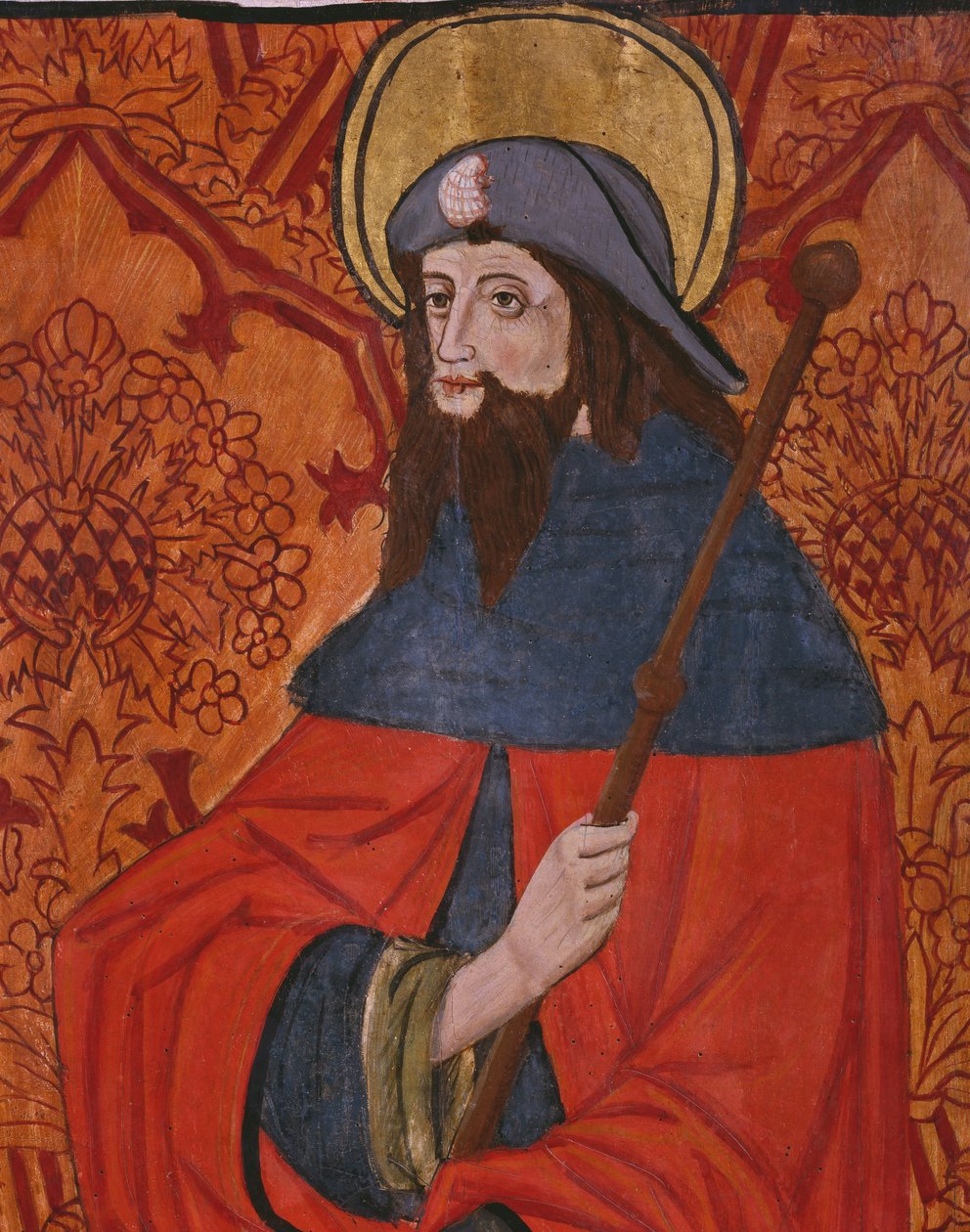 São Tiago, o Grande, detalhe, painel da Igreja San Andrés de Tortura, final do século XV e início do século XVI (madeira pintada) (ver também 345848) de Spanish School