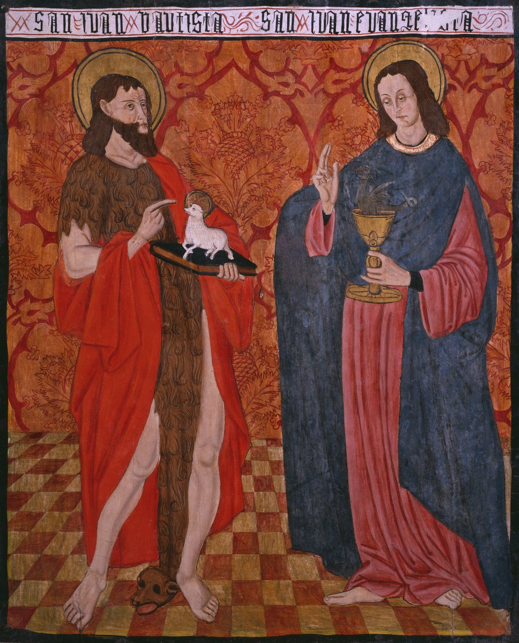 São João Batista e São João Evangelista, painel da Igreja San Andrés de Tortura, final do século XV e início do século XVI (madeira pintada) de Spanish School