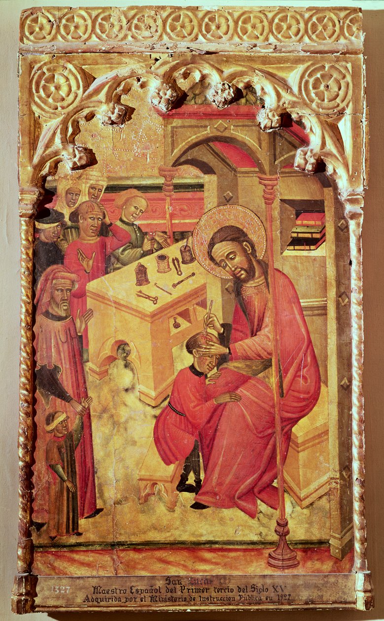 São Lucas Operando na Cabeça de um Homem, c.1400-30 de Spanish School