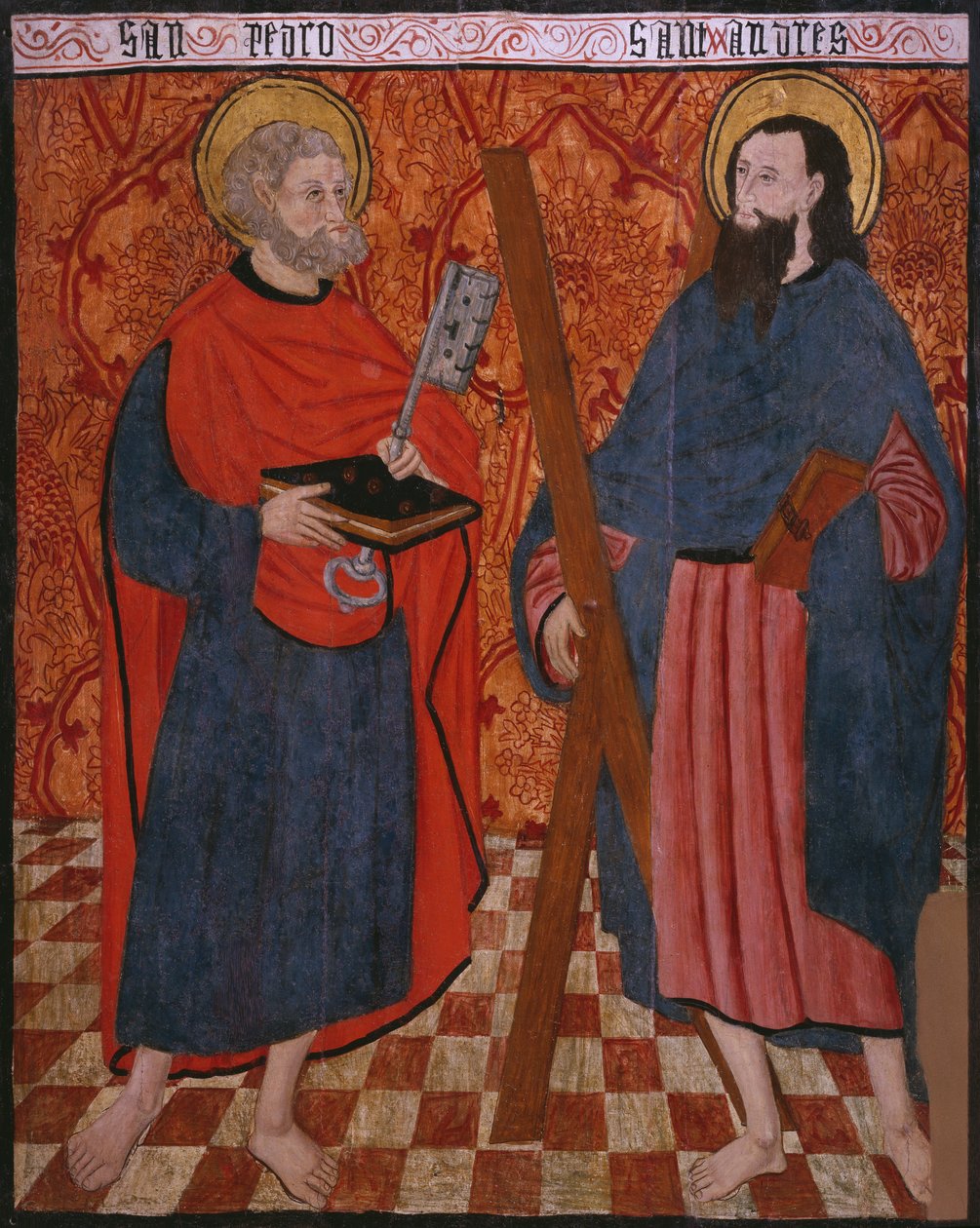 São Pedro e Santo André, painel da Igreja San Andrés de Tortura, final do século XV e início do século XVI (madeira pintada) de Spanish School