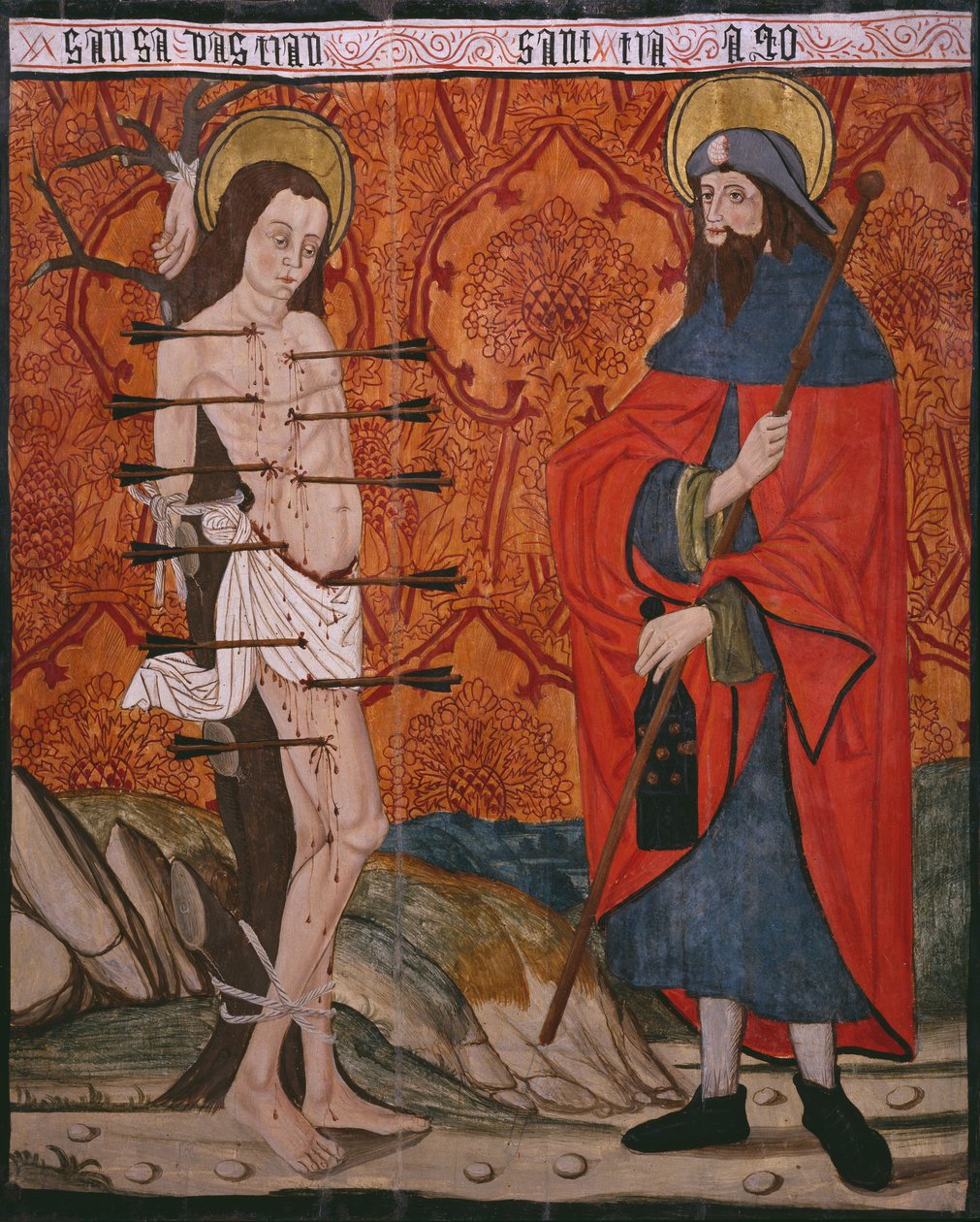 São Sebastião e São Tiago, o Grande, painel da Igreja de San Andrés de Tortura, do final do século XV ao início do século XVI (madeira pintada) (ver também 345849) de Spanish School