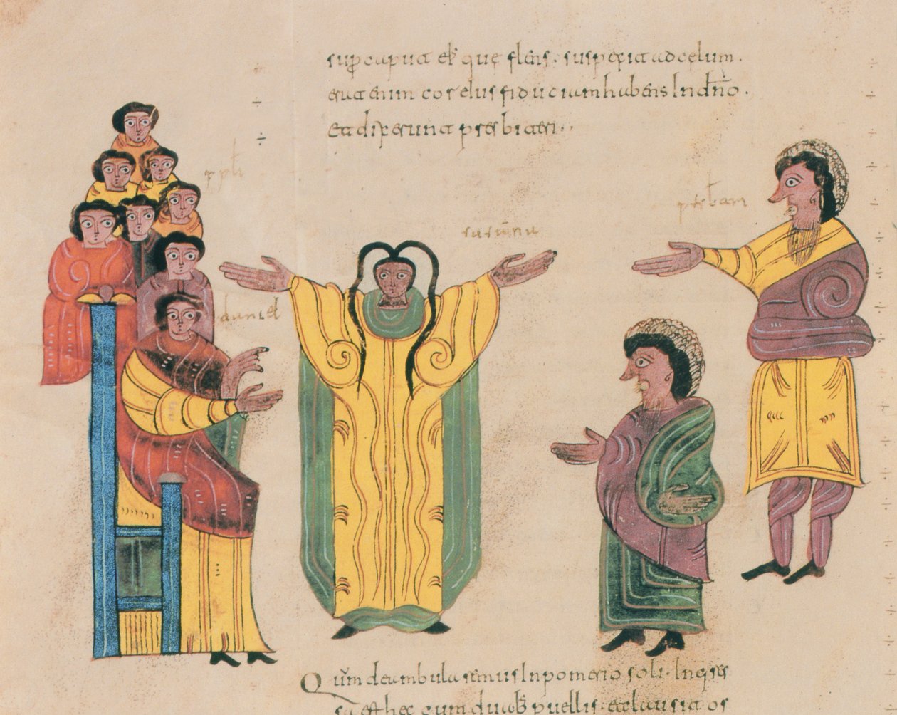 Susana e os Anciãos, da Bíblia Visigótico-Moçárabe de Santo Isidor, fol.324v., AD 960 (têmpera sobre velino) de Spanish School