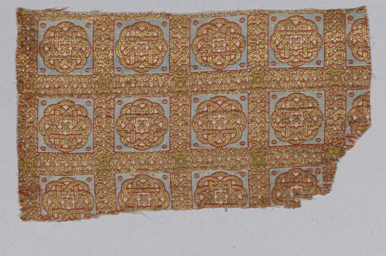 Fragmento têxtil do Dalmatic de San Valerius (seda, substrato animal dourado em torno de um núcleo de seda) de Spanish School
