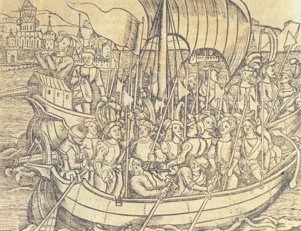 A Descoberta do Novo Mundo por Chrisopher Columbus (1450-1596) ilustração de 