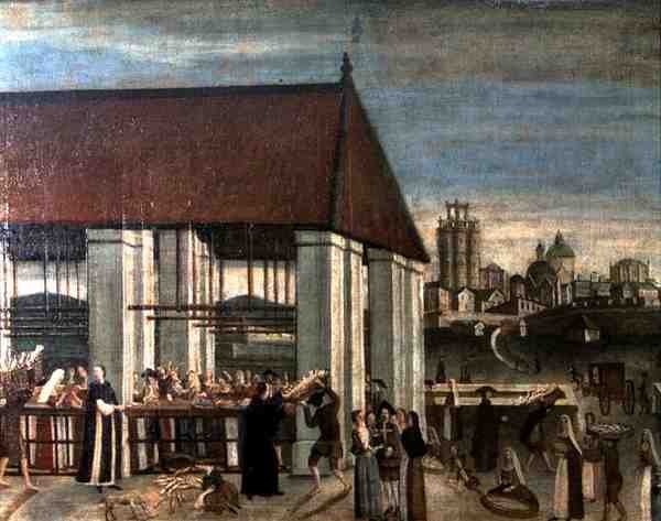 O Mercado do Peixe (óleo sobre tela) (detalhe) de Spanish School