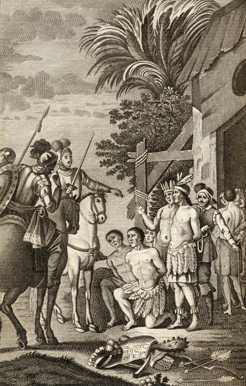 A conquista espanhola do Chile por Alonso de Ercilla, de &39;La Araucana&39;, publicou Barcelona, 1827 (gravura) de Spanish School