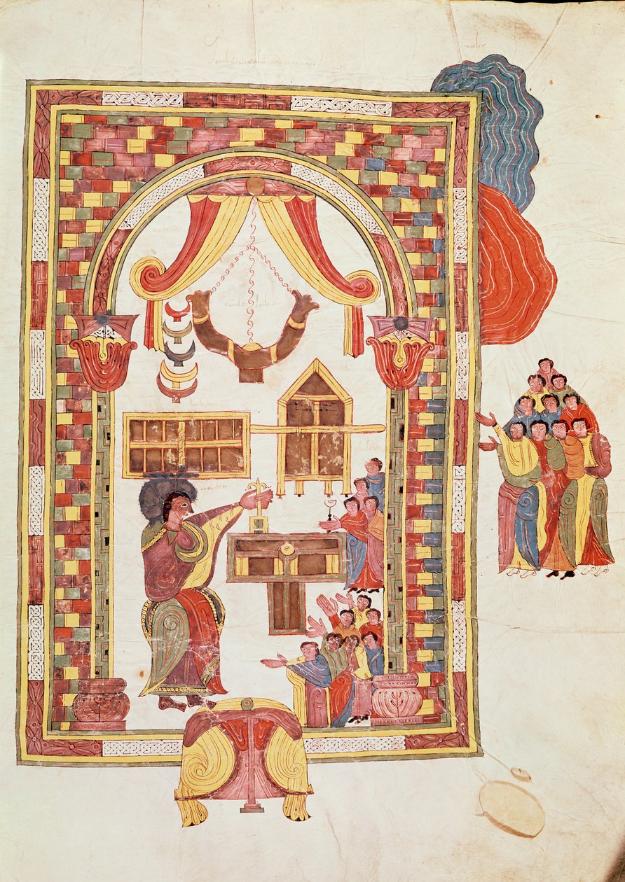 O Templo de Jerusalém, da Bíblia Visigodo-Moçárabe de Santo Isidor, fol.50r., AD 960 (têmpera sobre velino) de Spanish School