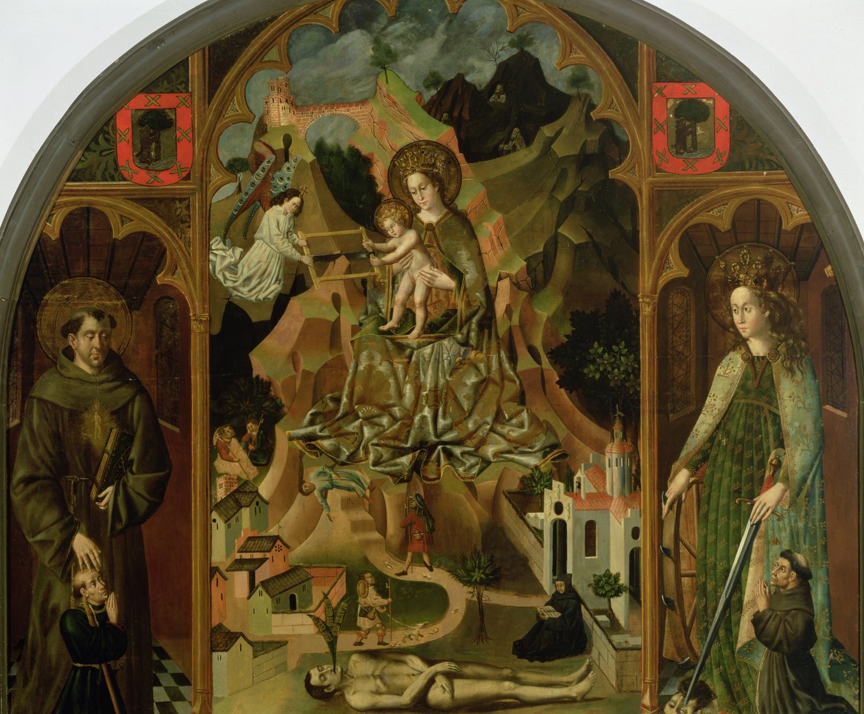 A Virgem de Montserrat com paisagem (painel) de Spanish School