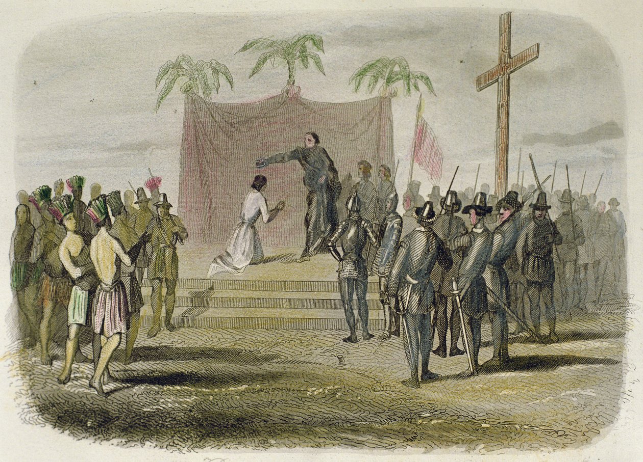 O batismo do rei da ilha de Cebu e outros quinhentos índios por membros da expedição de Magalhães em 14 de abril de Spanish School