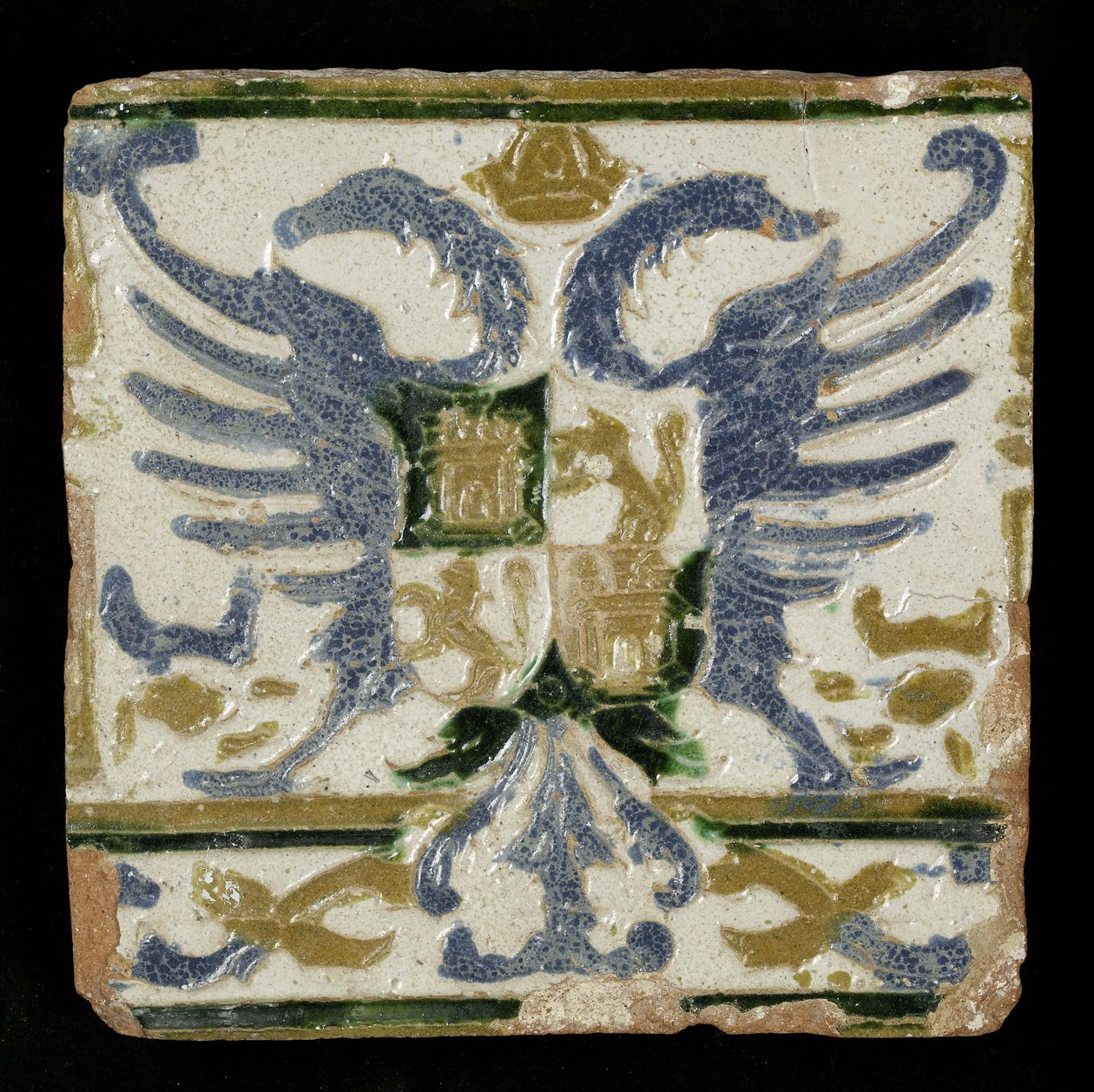 Azulejo com os Braços de Leão e Castela, 1525 (louça de barro) de Spanish School