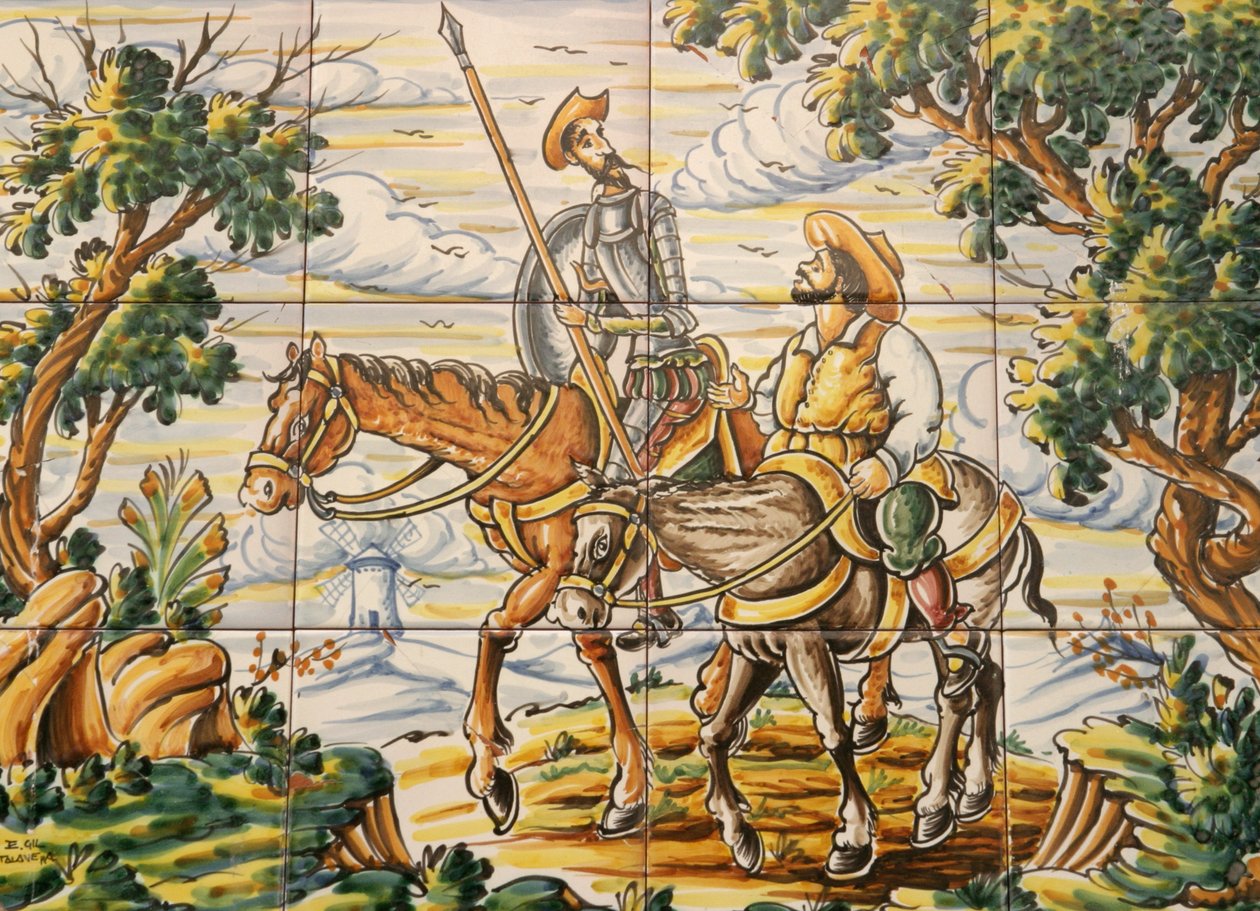 Azulejos representando Don Quixote e Sancho Pança (cerâmica) de Spanish School