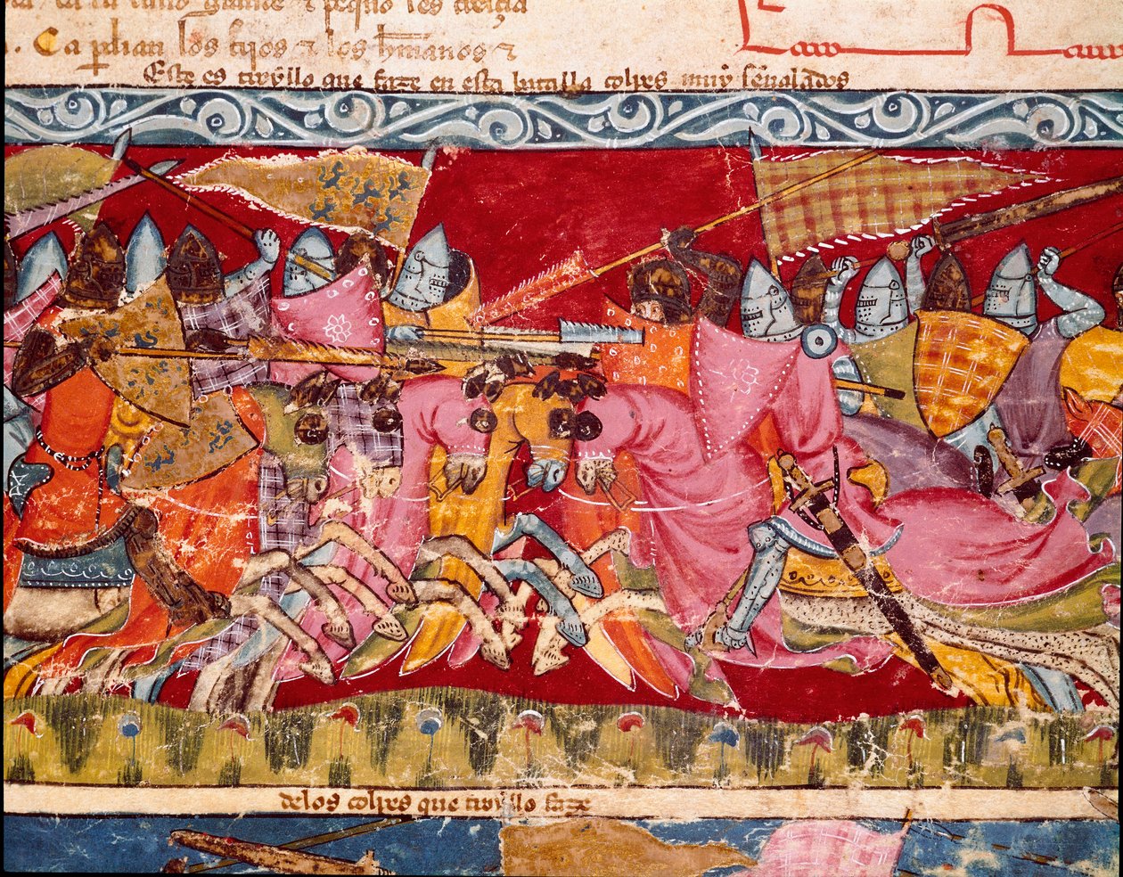 Guerra de Tróia: batalha entre os gregos e os troianos. Detalhe de uma miniatura do manuscrito espanhol "Codex Benito de Santa Mora". de Spanish School