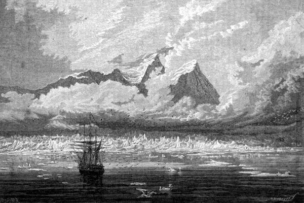 Vista nas Ilhas Spitsbergen, arquipélago de Svalbard, ilustração de "The Return to the World" (O Retorno ao Mundo) de Spanish School