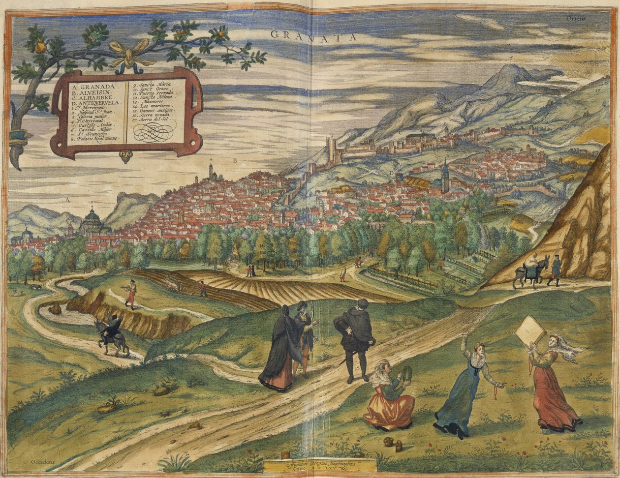 Vista, de, granada, (hand, colorido, engraving) de Spanish School