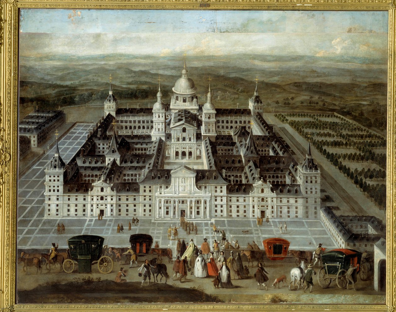 Vista do Palácio do Escorial em Espanha, construído por Filipe II no século XVI. Pintura espanhola anónima do século XVII. Óleo sobre tela. Dim: 1,89 x 2,41m. de Spanish School
