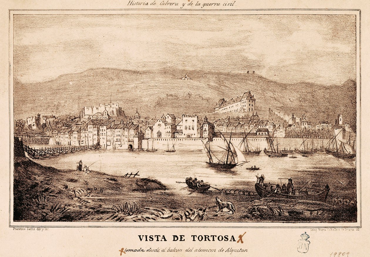 Vista da cidade de Tortosa na Espanha, em "História de Cabrera e a Guerra Civil" de Damaso Calbo y Rochina de Castro de Spanish School