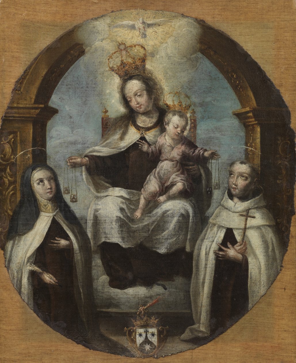 Virgem e Criança entre Santa Clara e São Domingos, c.1700 de Spanish School
