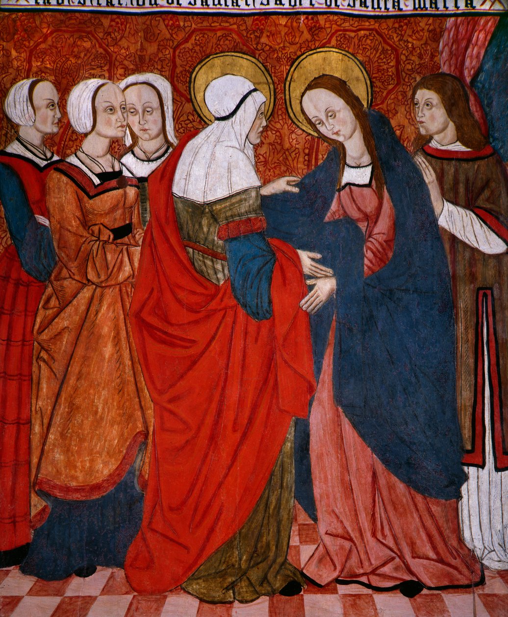 Visitação, painel da Igreja San Andrés de Tortura, final do século XV e início do século XVI (madeira pintada) de Spanish School