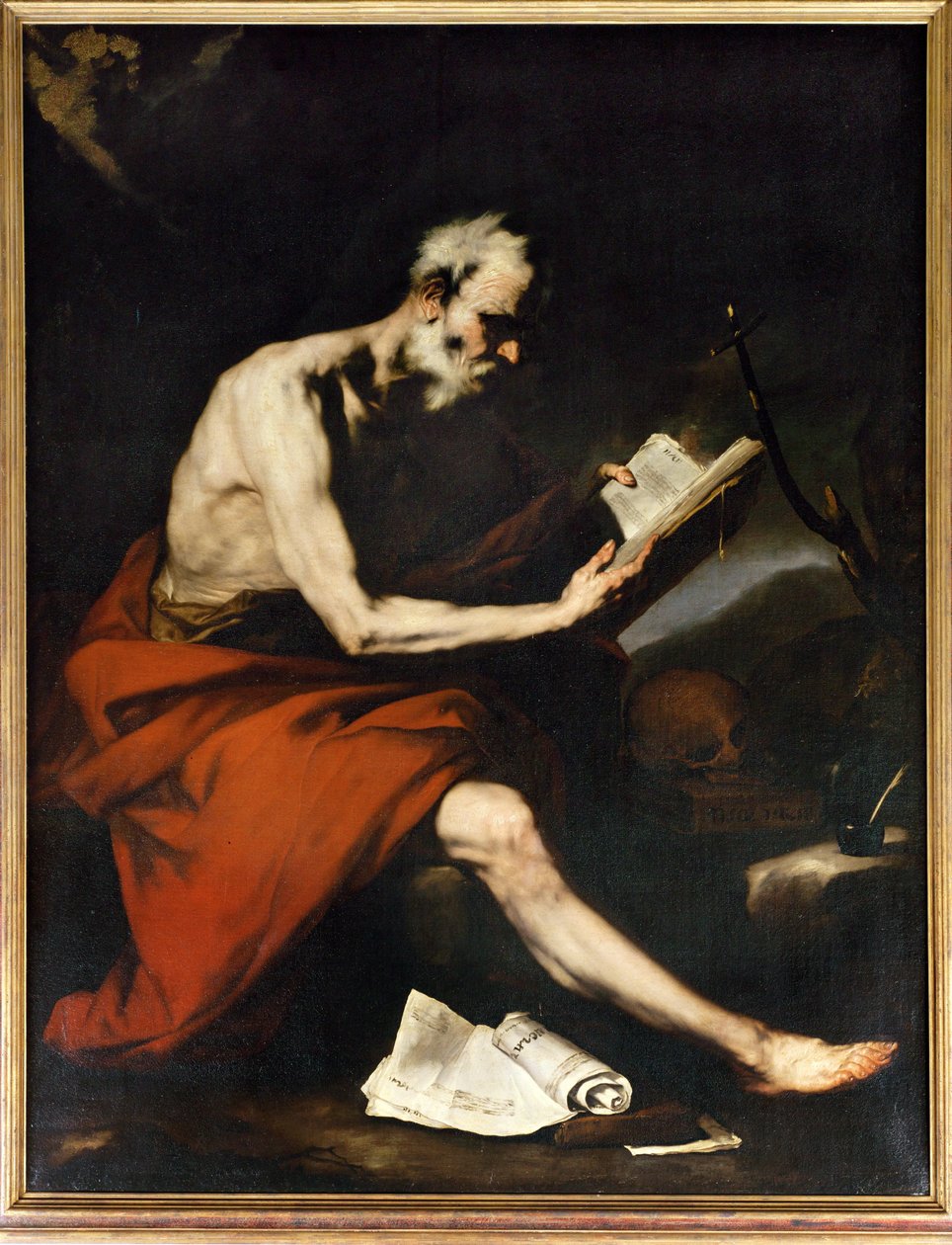 Oficina de Jusepe de Ribera: São Jerónimo a ler (pintura sobre tela) de Spanish School