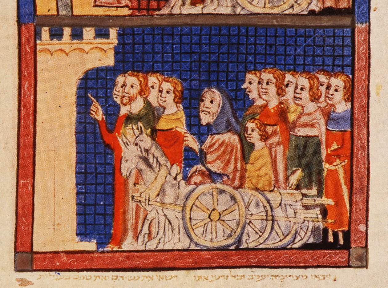 f.14r A Expulsão, Catalunha, da Hagadá de Sarajevo de Spanish School