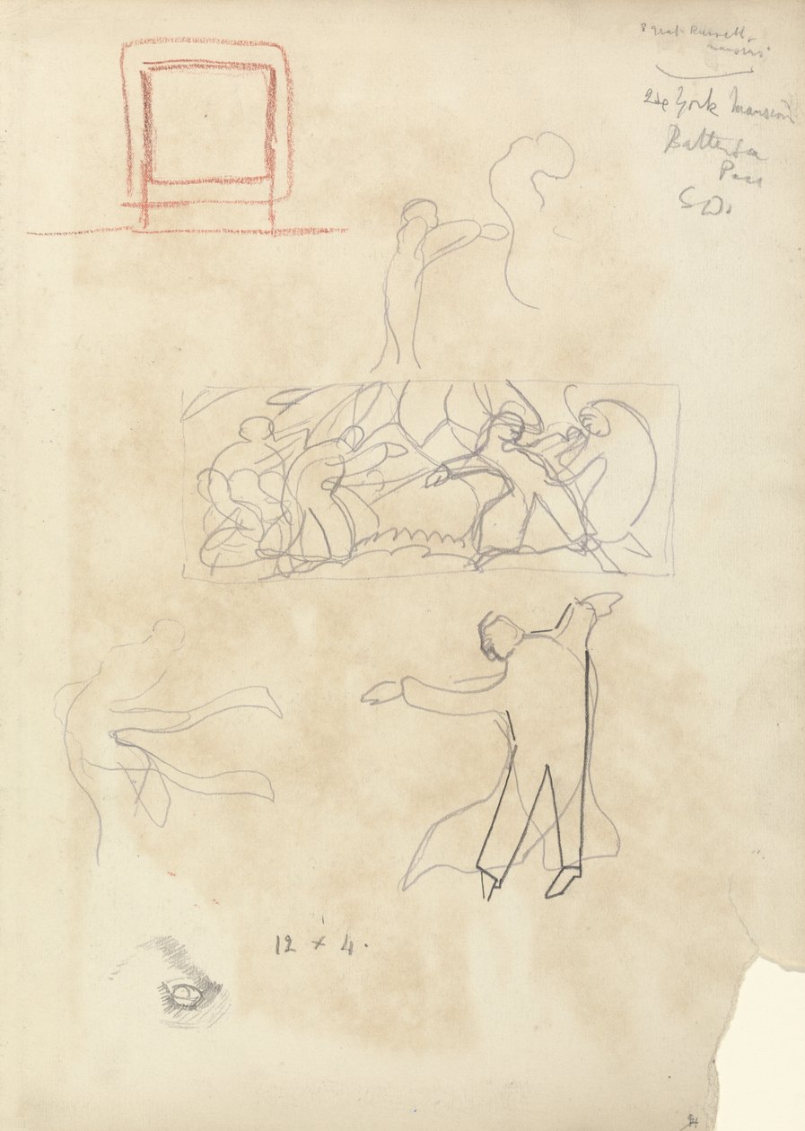 Estudo de Dançarinos, para a Caverna do Bezerro de Ouro (grafite) (ver 265068 para verso) de Spencer Frederick Gore