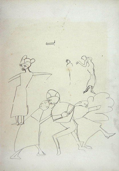 Estudo das Figuras, para a Caverna do Bezerro de Ouro (grafite) (ver 265072 para o reto) de Spencer Frederick Gore