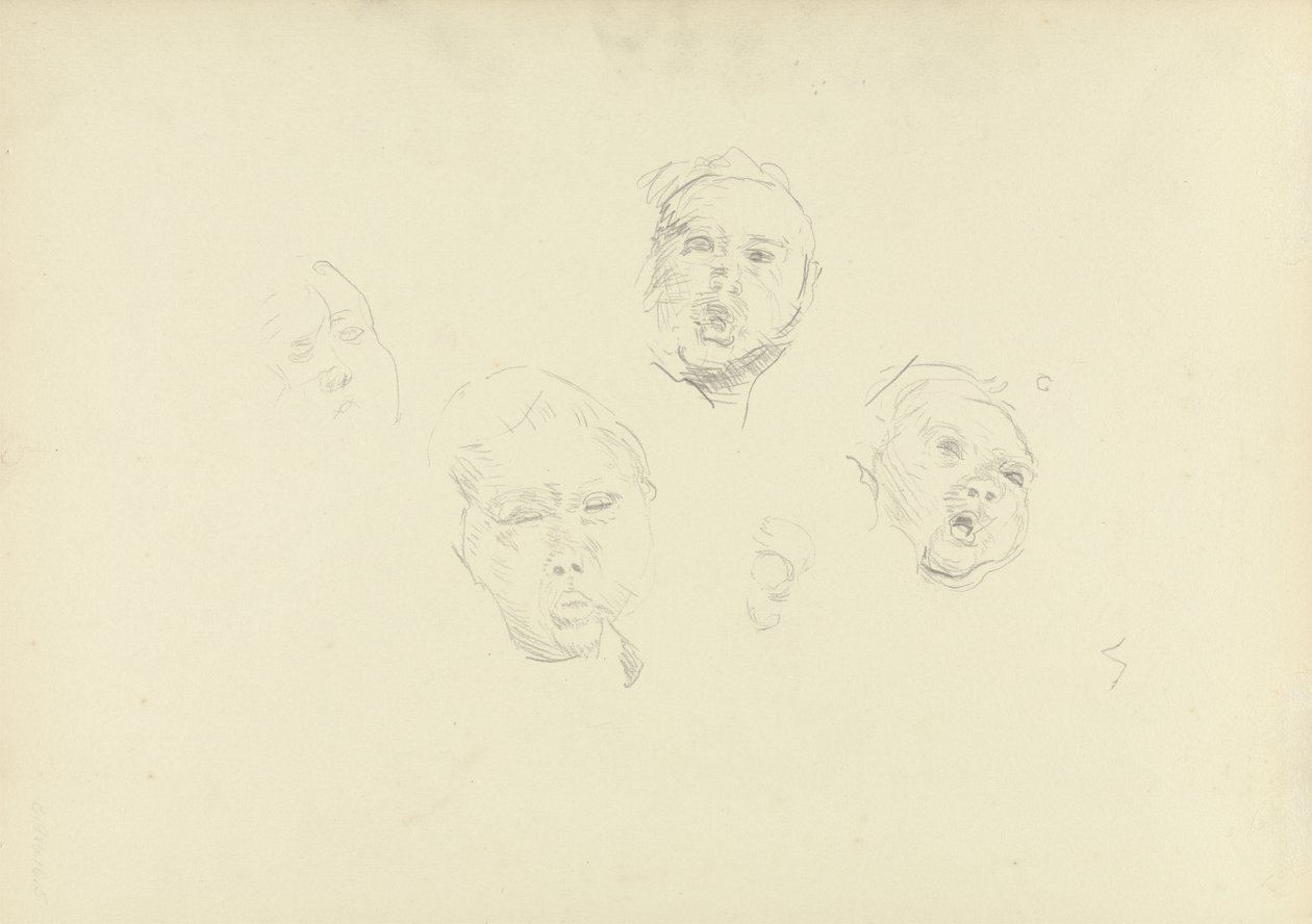 Estudo das Cabeças, para a Caverna do Bezerro de Ouro (grafite) (veja 265069 para o reto) de Spencer Frederick Gore