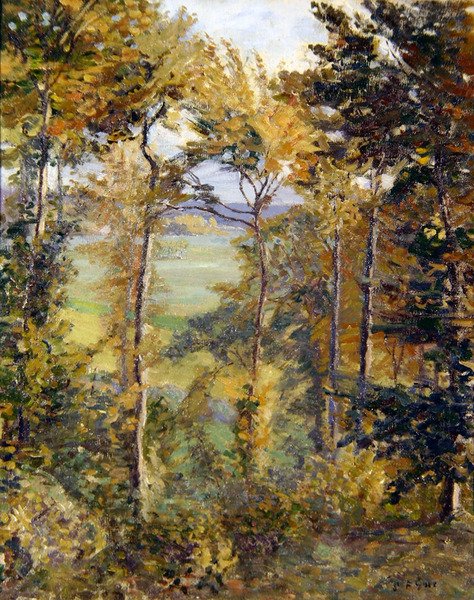Paisagem arborizada em Tibermont, Neuville Les Dieppes de Spencer Frederick Gore
