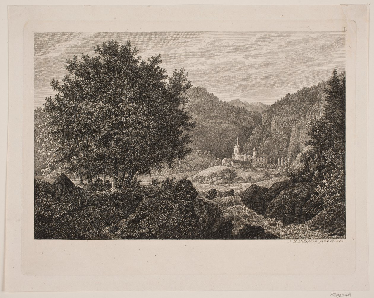 Paisagem montanhosa com uma igreja de Søren Henrik Petersen