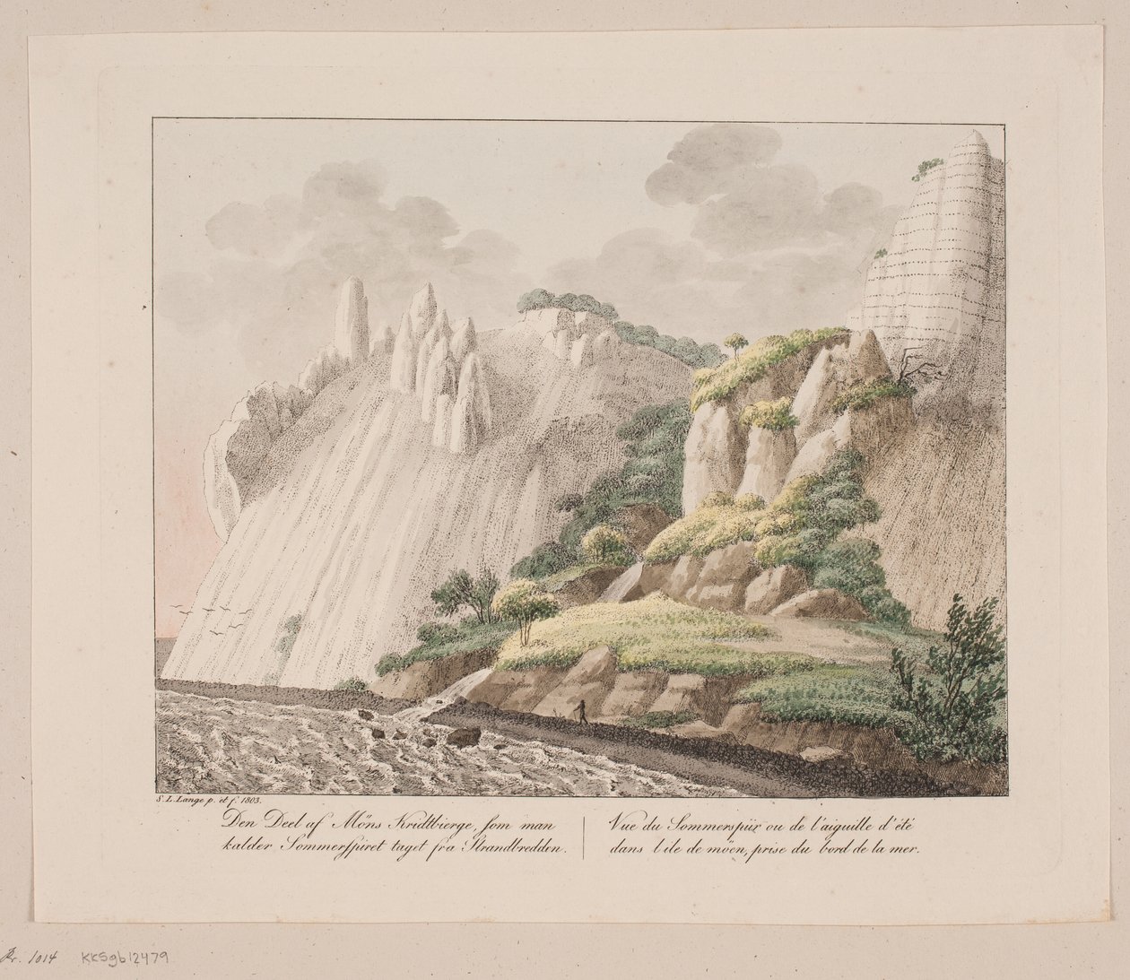 A parte das montanhas de giz de Møn, chamada Sommerspiret, tirada da praia de Søren L. Lange