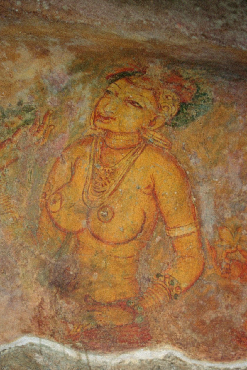 As donzelas da nuvem, da fortaleza do Rock (detalhe) de Sri Lankan School